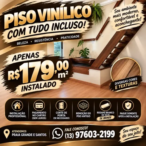 Promoção: Piso Vinílico em Santos | Praia Grande R$ 179,00 M2 Instalado com Tudo Incluso