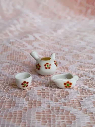 conjunto de chá em porcelana japonesa antigo anos 60 antiquario casca de ovo louça mini