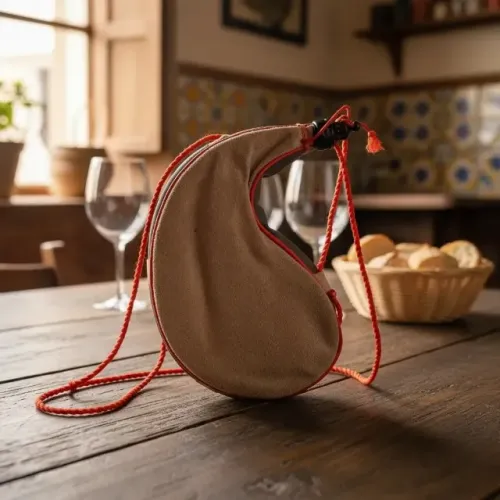 Antigo Cantil Bota De Vinho Tradicional Espanhol Em Couro # (Usado)