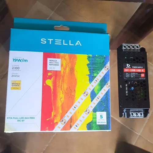 Kit Iluminação com Fita LED Stella 5m 2700K + Fonte 24V 5A 