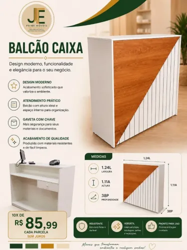 Balcão caixa para atendimento em mdf
