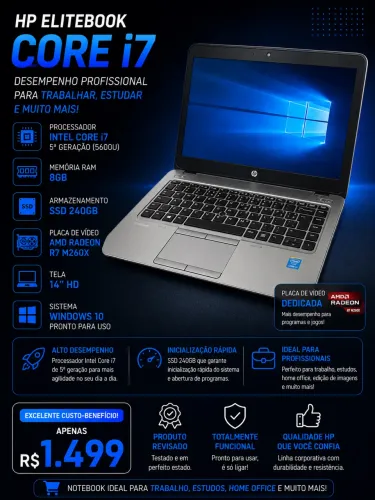 Notebook Core i7 5600U | 8GB RAM | SSD 240GB | Placa de vídeo Dedicada