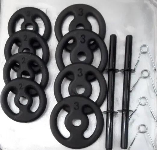 Kit Musculação: Barra 40cm e Anilhas em Ferro Pintada