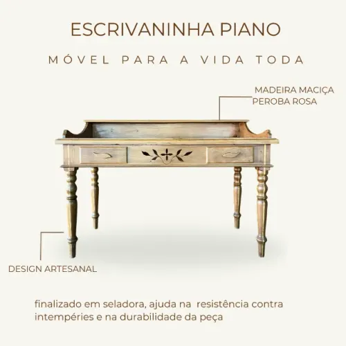 Escrivaninha 1,38x63cm Com Gavetas Em Madeira Maciça Peroba Rosa