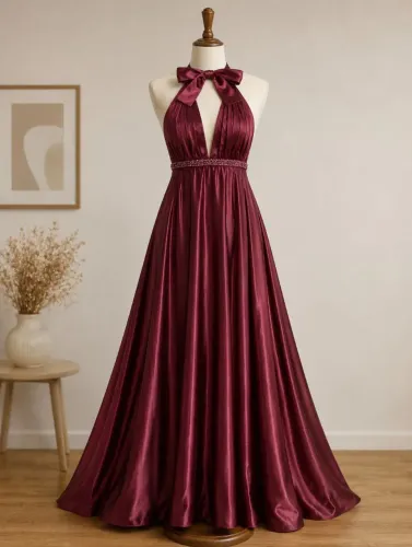 ?Vestido Longo de FesVestido de festa Bordô OXLIP Tam P - Formatura e Casamento ?
