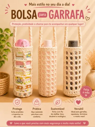 Bolsas de crochê para garrafa de água 