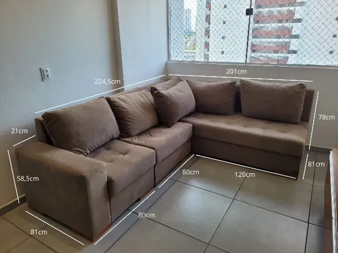 Sofá de Canto Chaise Suede Marrom 224x201cm ? R$700