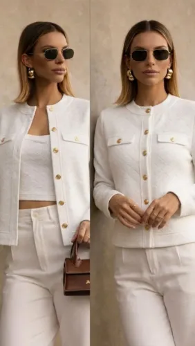 Twin Set Feminino Tricô Novo | Conjunto Elegante Off White | Frete Grátis