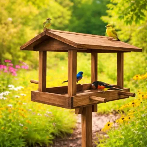 comedouro em madeira para aves silvestres