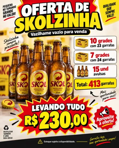 Vendo lote de vasilhames Skolzinha retornáveis