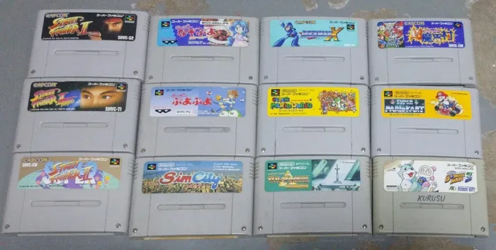 Lote com 12 jogos Super Famicom Original Zelda Rockman Street Fighter Mario Kart
