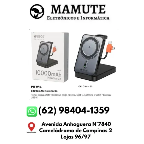 Power Bank Carregador Portátil 10.000mah Tipo C Lightning Watch
