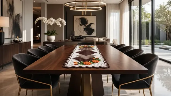 Trilho de Mesa Crochê Floral