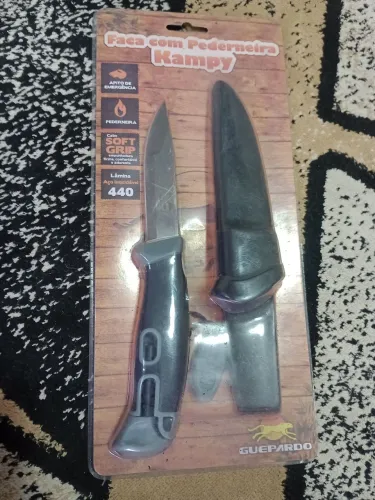 Faca de Sobrevivência Guepardo Kampy Aço Inox 440 + Bainha e Pederneira