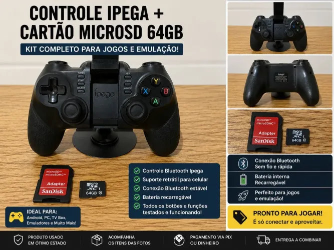Kit CONTROLE IPEGA BLUETOOTH + CARTÃO MICROSD 64GB