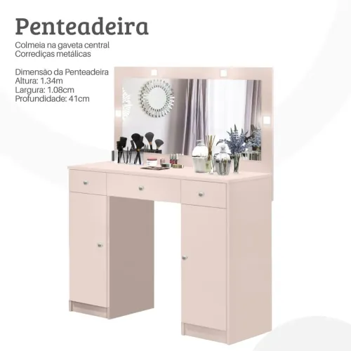Penteadeira Realeza - Rosa 
