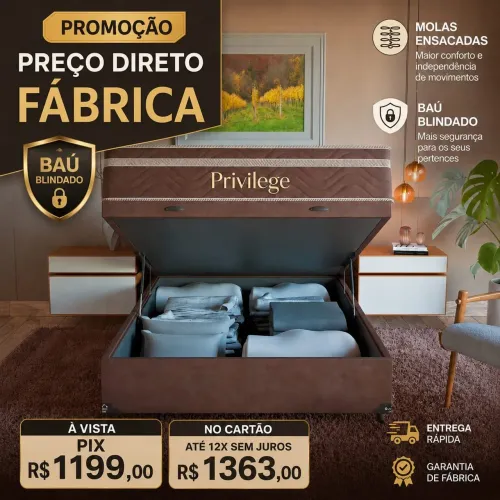 Baú Casal Blindado + Colchão Molas encadasa Paropas 1 ano garantia