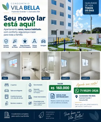Apartamento 2/4 Novo e Nascente - Fazenda Grande 1 - R$ 160 mil