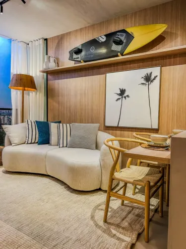 Apartamento quarto e sala em condomínio de piscina de surf na Barra Olímpica - Rio de Jane