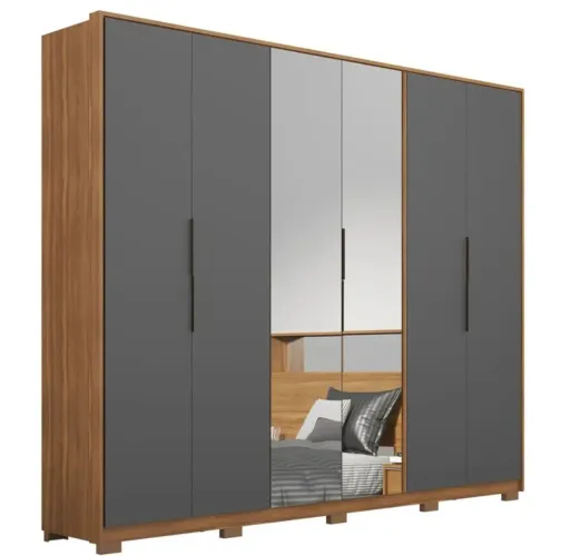 Guarda-Roupa 6 Portas 6 Gavetas Demóbile Atrice Amêndola Grafito