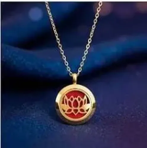 Colar Difusor - Pingente 20mm - Flor de Lotus - Dourado - Aço Inox