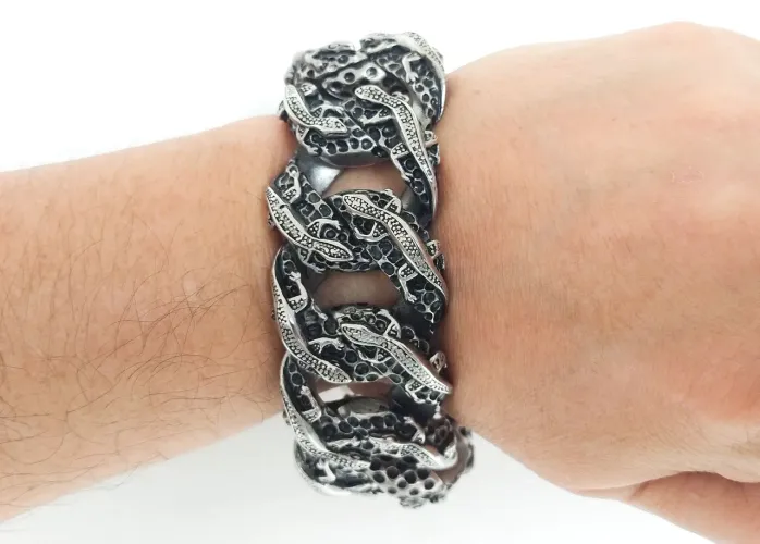 Pulseira Masculina Aço Inox Pesada Estilosa Lagarto