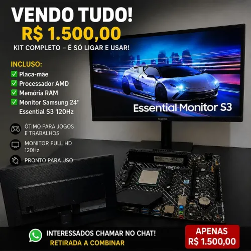  Kit PC AMD + Monitor Samsung 24" 120Hz | Tudo por R$ 1.650
