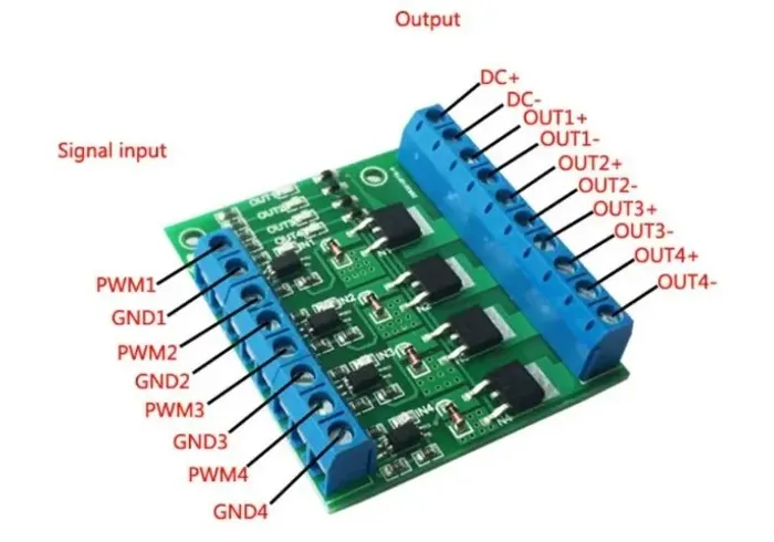 Módulo Mosfet 4 Canais  Placa de Controle de Alta Potência   Automação Robótica COD-AM645 