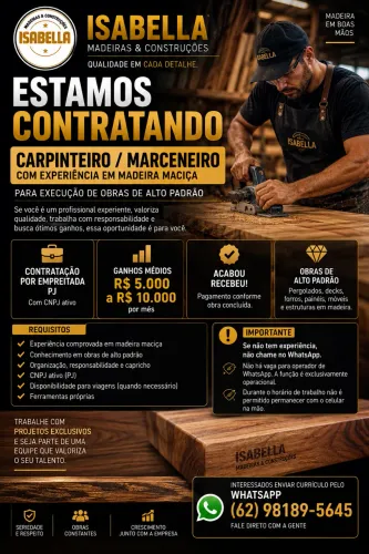 Carpinteiro/ Marceneiro com experiência em Madeira