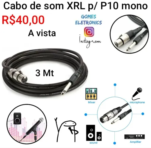 Cabo Canon para P10 -  3mts P/ Microfone, mesa e outros (Loja fisica)