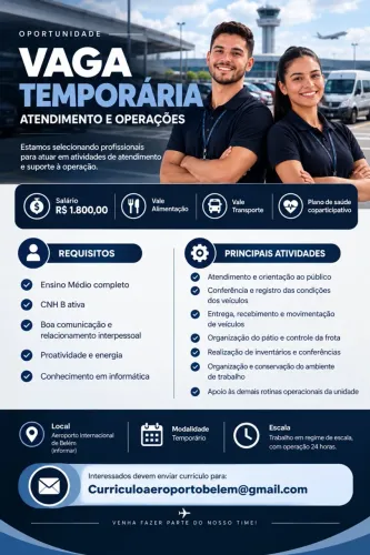 Vaga temporário para atendimento e operação
