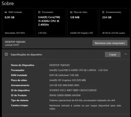 Notebook Dell 14" Core i5 - 6º Geração - 8gb Ram - SSD 240