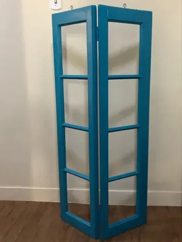 biombo de janela antiga vintage anos 50, de madeira maciça em laca azul