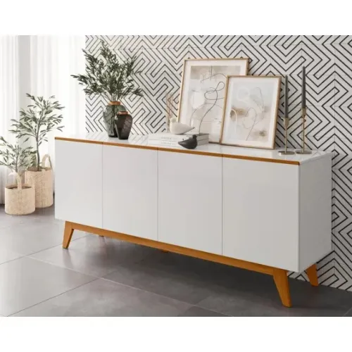 Buffet Ares Lux 4 Portas Branco.Nature Frete Grátis - Até 12x