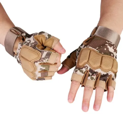 Luva Meio Dedo Tática Atividade Esportiva Moto - Digital Desert