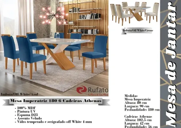 sala mesa jantar tampo de vidro com 6 cadeiras 