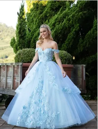 Vestido debutante curto e saia longa(AZUL).