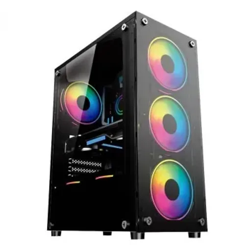 Gabinete Gamer Hayom GB1749, Tampa Lateral de Vidro, Com 4 Fans, LED RGB, Sem Fonte, Preto