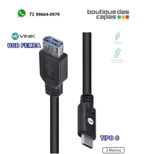 CABO USB FEMEA X TIPO C MACHO EXTENSOR V3.2 C32UAF-2 2M 2 METROS NOTEBOOK CELULAR