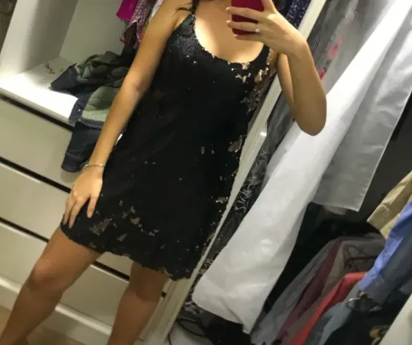 vestido curto youcom - tam pp - lantejoulas dupla face em preto e cobre