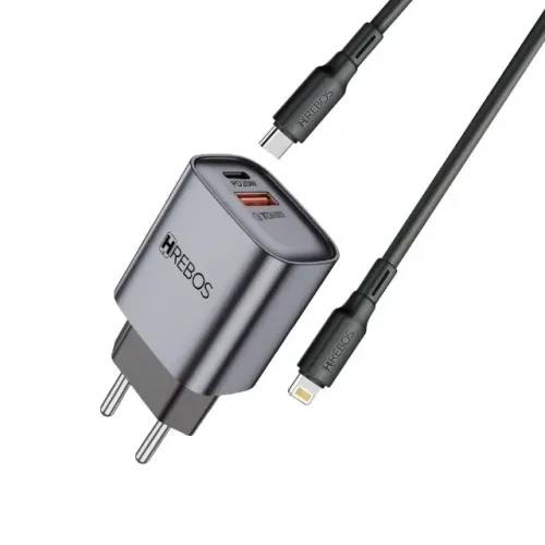 CARREGADOR 20W TIPO-C/LIGHTNING PRETO CRG-232i - HREBOS