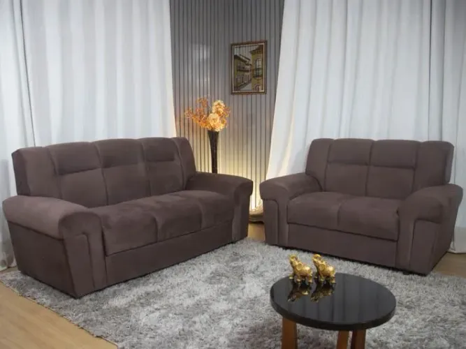 Conjunto Sofá 2 e 3 Lugares Veludinho Marrom