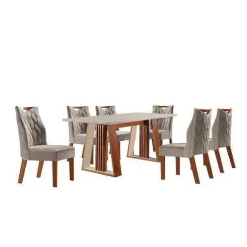 Mesa de Jantar 180cm x 90cm com Tampo de Vidro/MDF com 6 Cadeiras - USADAS. 