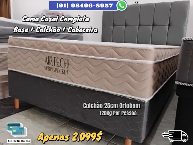 CAMA DE CASAL COMPLETA: BASE - COLCHÃO - CABECEIRA