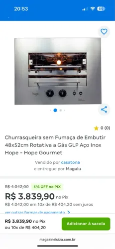 Churrasqueira sem Fumaça Hope Gourmet Aço Inox