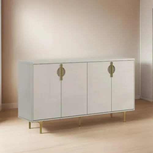 Buffet Luxo 4 Portas Marsala Pés Metalon Dourado Off White - Em Oferta 