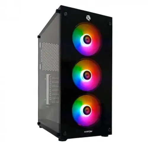 Gabinete Gamer Hayom GB1769, Tampa Lateral de Vidro, Com 3 Fans, LED RGB, Sem Fonte, Preto