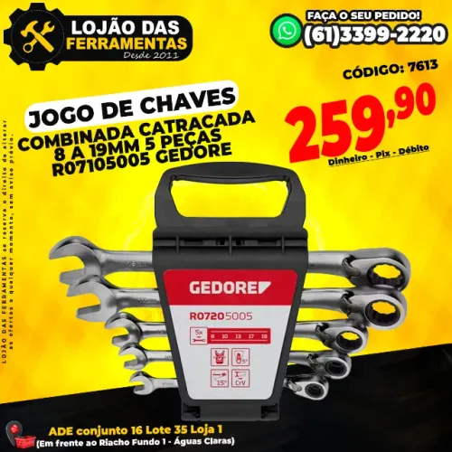 Jogo de Chaves Combinada Catracada 8 a 19mm 5 Peças R07105005 Gedore