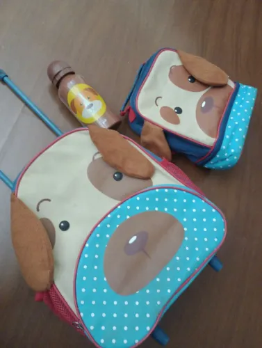 Kit Infantil mochila escolar Clio Kids Zoo Cachorro - Mochila, Lancheira e Garrafa 