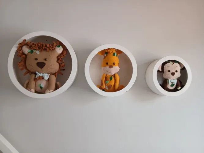  Nichos Redondos com animais safari em feltro